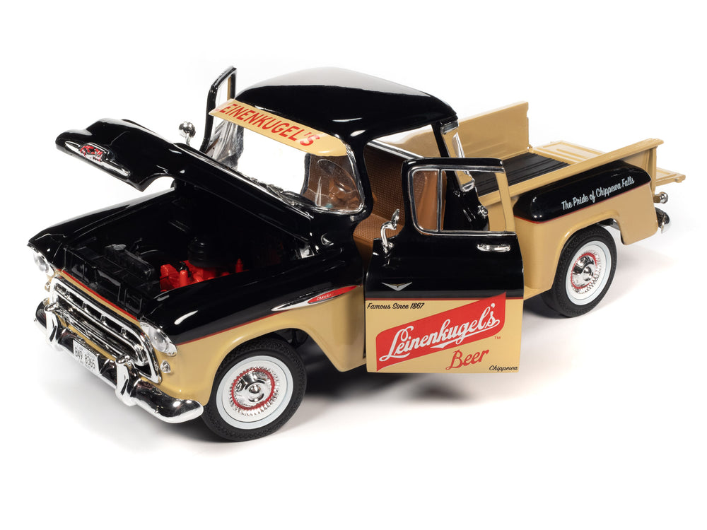 Auto World 1957 Chevrolet 3100 Stepside Pickup Truck Leinenkugel's 1:18 Scale Diecast