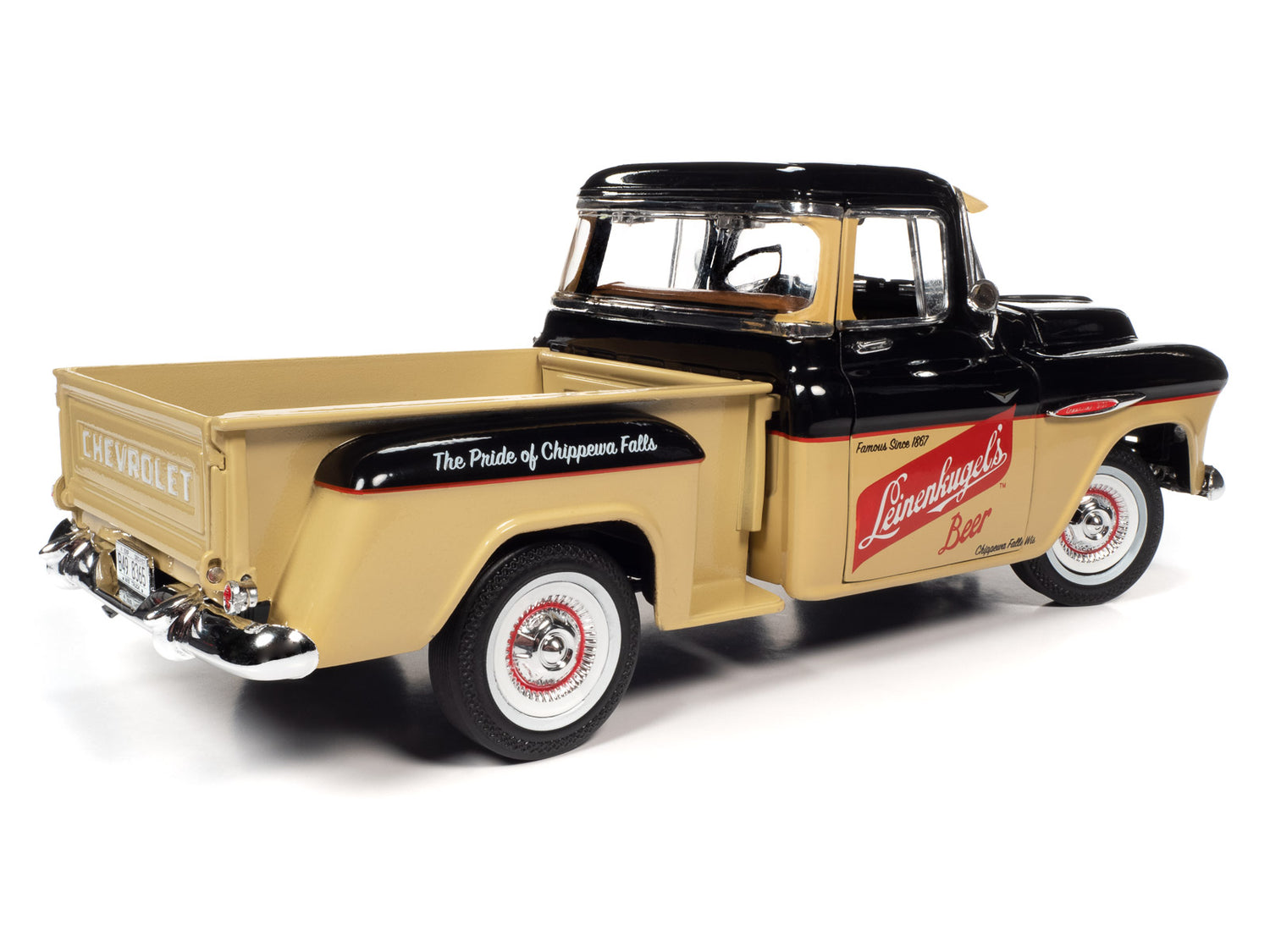 Auto World 1957 Chevrolet 3100 Stepside Pickup Truck Leinenkugel's 1:18 Scale Diecast