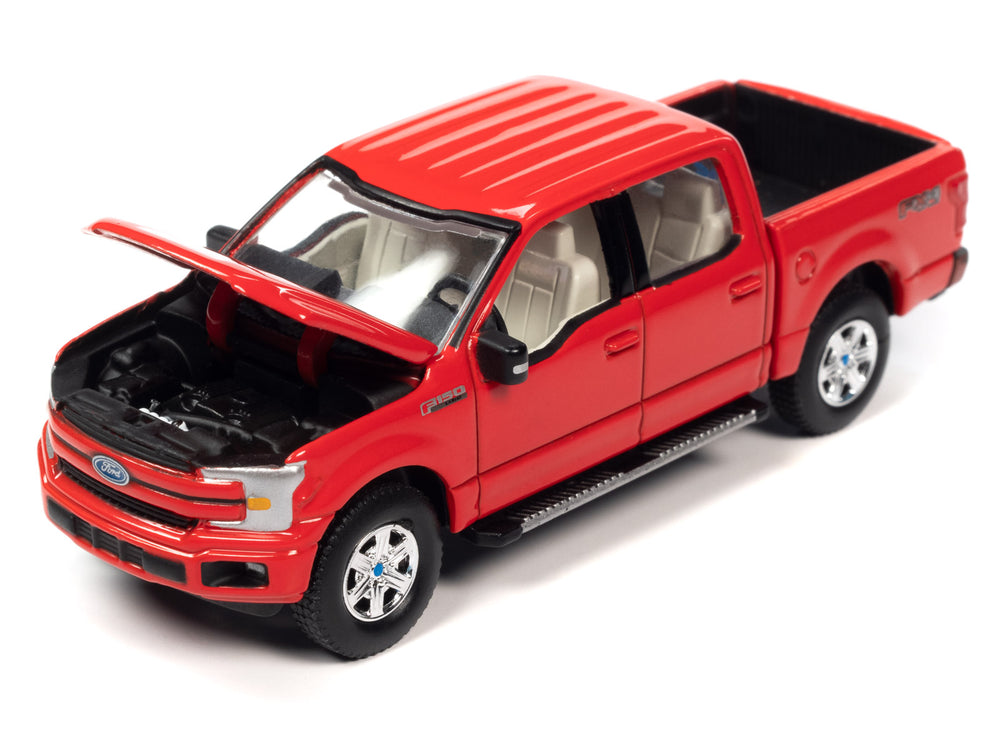 Auto World Worlds Best Dad 2018 Ford F150 Lariat Pickup Truck w/Base & Trading Card (Red) 1:64 Scale Diecast