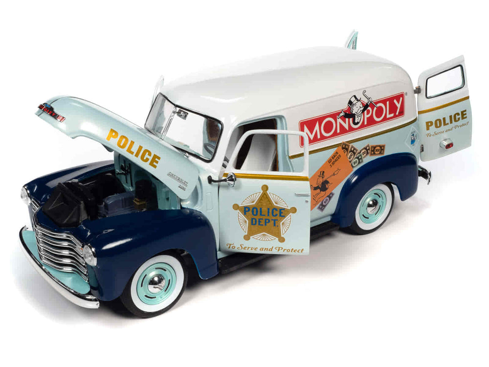 Auto World Monopoly 1948 Chevrolet Panel Delivery w/ Resin Figure 1:18 Scale Diecast