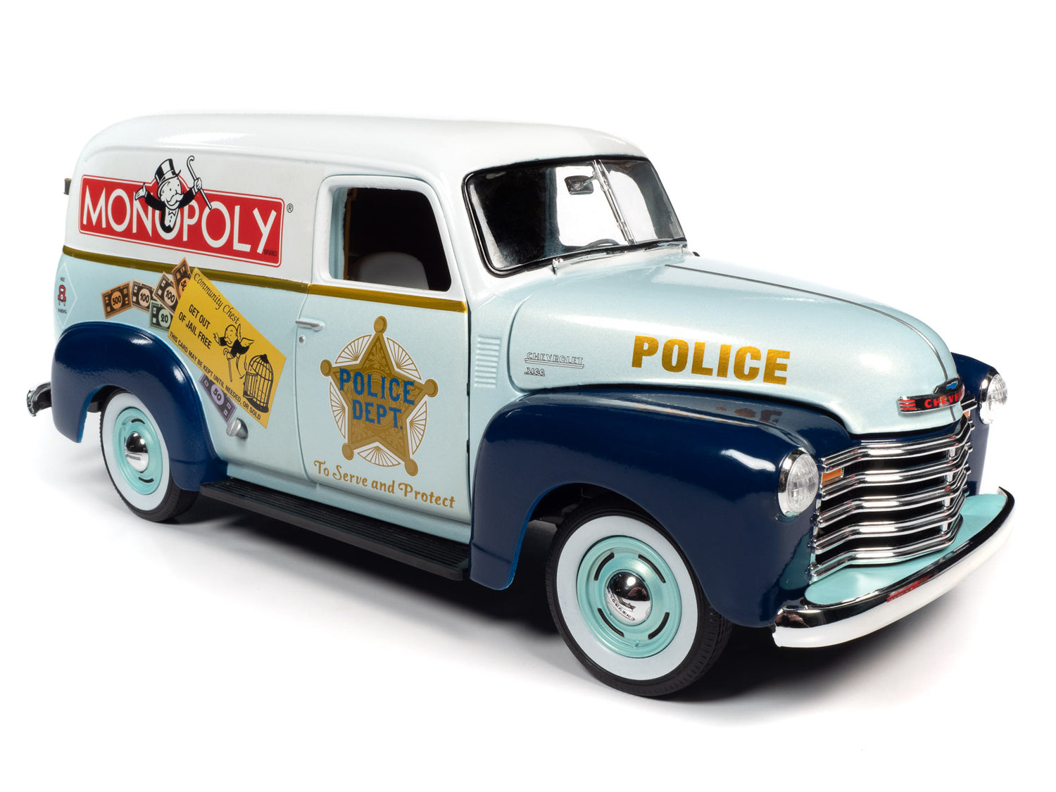 Auto World Monopoly 1948 Chevrolet Panel Delivery w/ Resin Figure 1:18 Scale Diecast