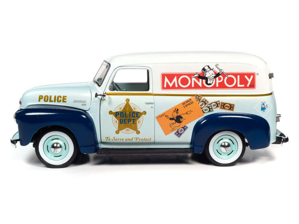 Auto World Monopoly 1948 Chevrolet Panel Delivery w/ Resin Figure 1:18 Scale Diecast