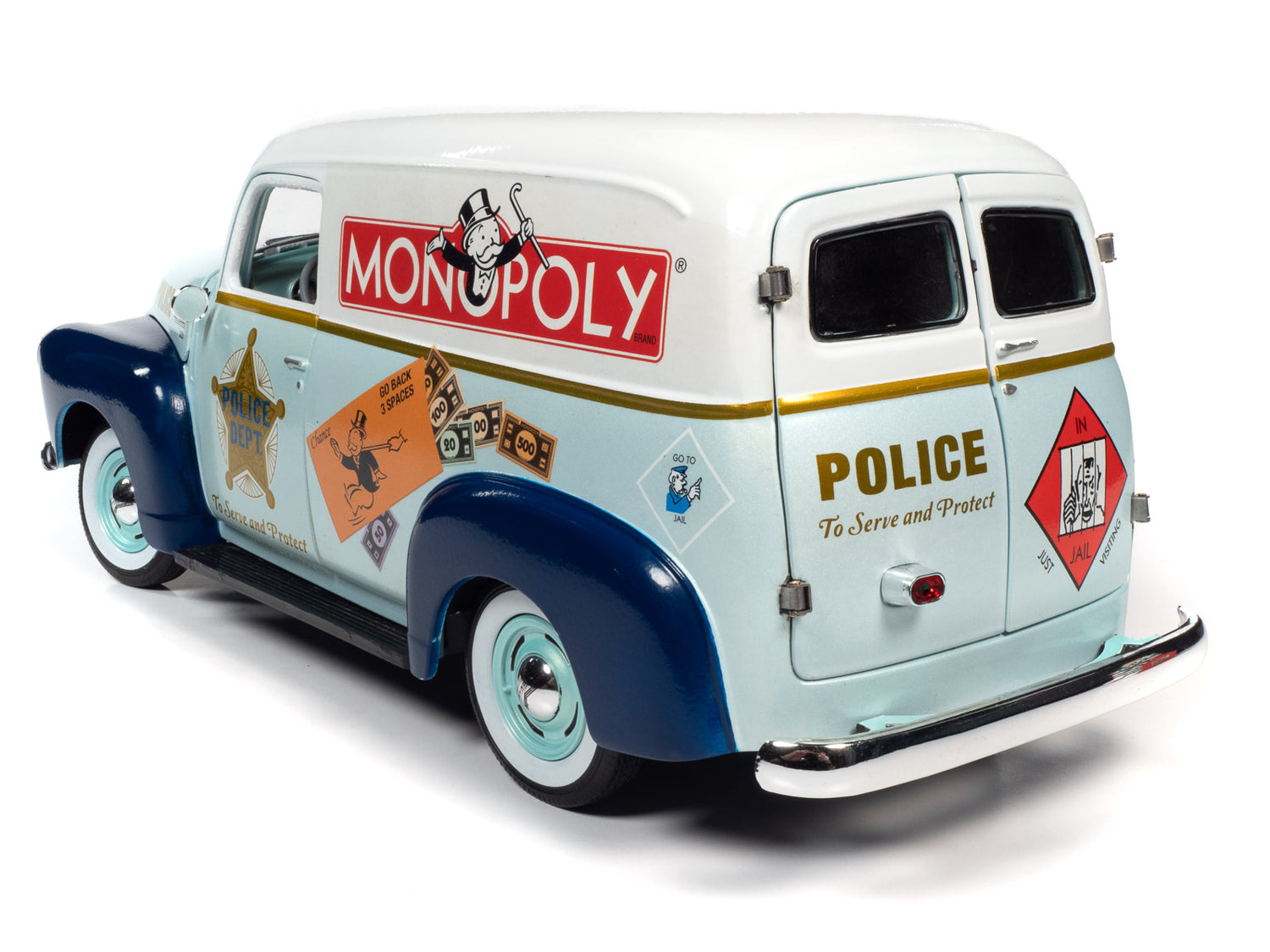 Auto World Monopoly 1948 Chevrolet Panel Delivery w/ Resin Figure 1:18 Scale Diecast