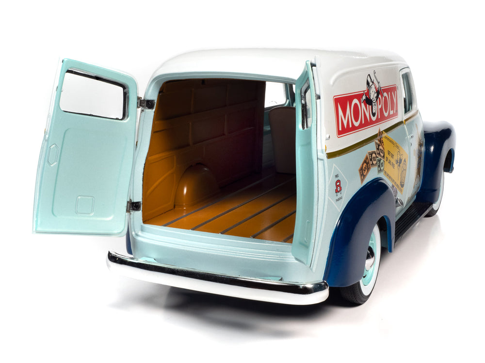 Auto World Monopoly 1948 Chevrolet Panel Delivery w/ Resin Figure 1:18 Scale Diecast