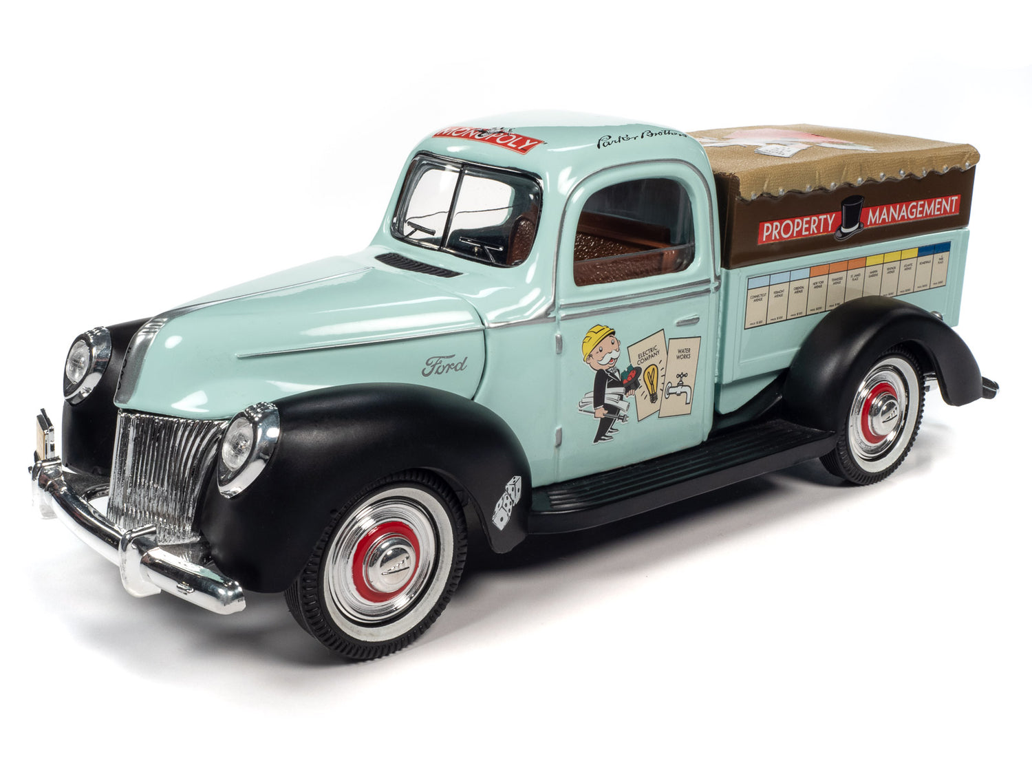 Auto World Monopoly 1940 Ford Property Management Truck w/Resin Figure 1:18 Scale Diecast