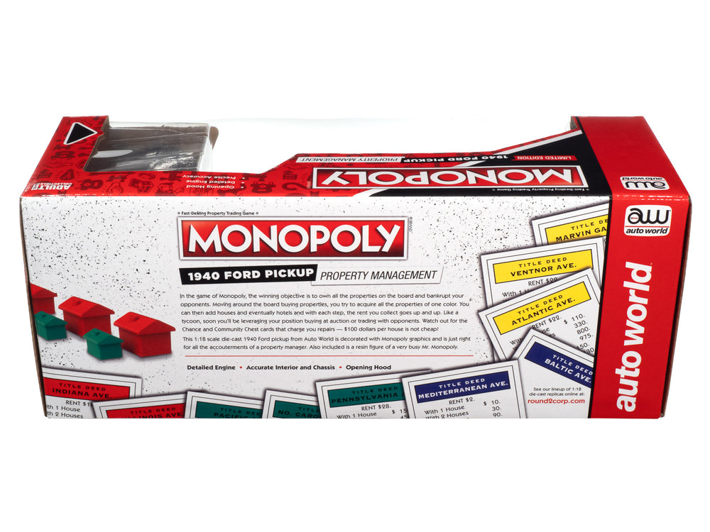 Auto World Monopoly 1940 Ford Property Management Truck w/Resin Figure 1:18 Scale Diecast