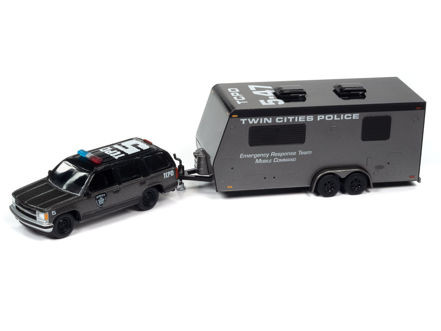 Johnny Lightning 1997 Chevy Tahoe w/Camper Trailer (Police SWAT) 1:64 Diecast