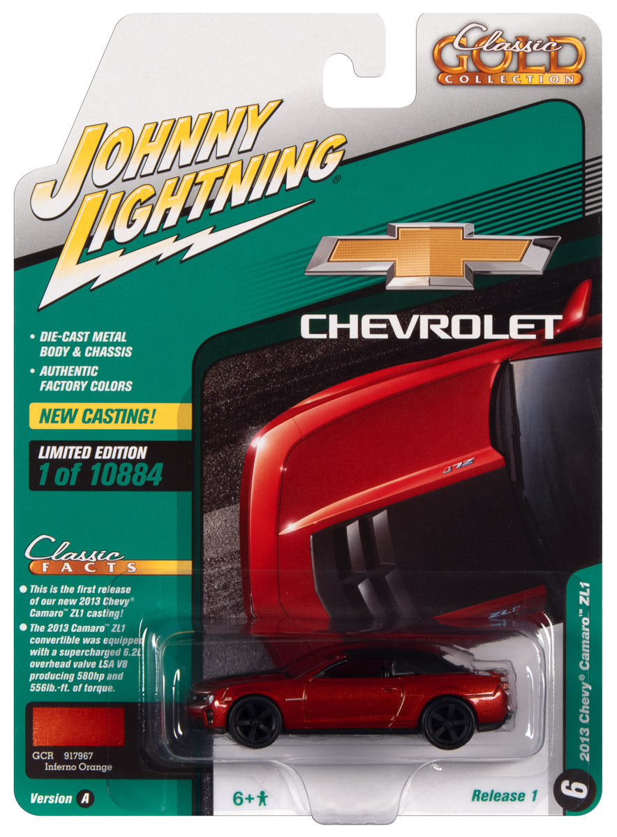 Johnny Lightning Classic Gold 2013 Chevrolet Camaro ZL1 Convertible (Inferno Orange Metallic) 1:64 Scale Diecast - Auto World Store
