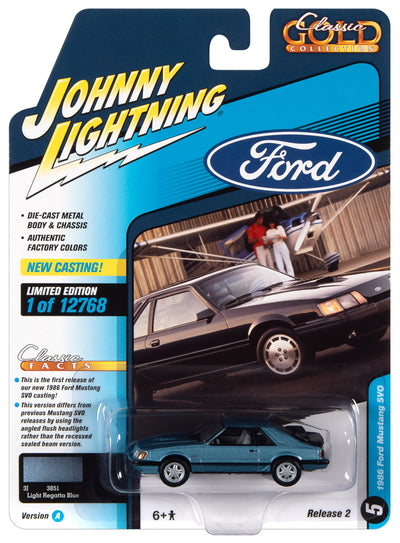 Johnny Lightning Classic Gold 1986 Ford Mustang SVO (Light Regatta Blue Metallic) 1:64 Scale Diecast