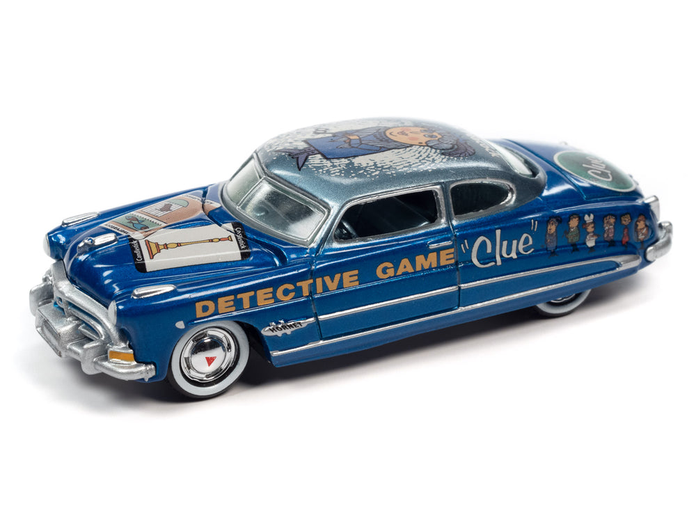 Johnny Lightning Vintage Clue - 1951 Hudson Hornet (Mrs. Peacock & Conservatory & Candlestick) w/Poker Chip 1:64 Scale Diecast