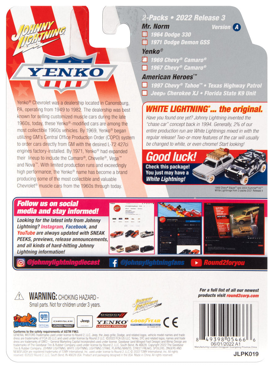 Johnny Lightning 2022 Release 3 YENKO Version A (2-Pack) 1:64 Scale Diecast