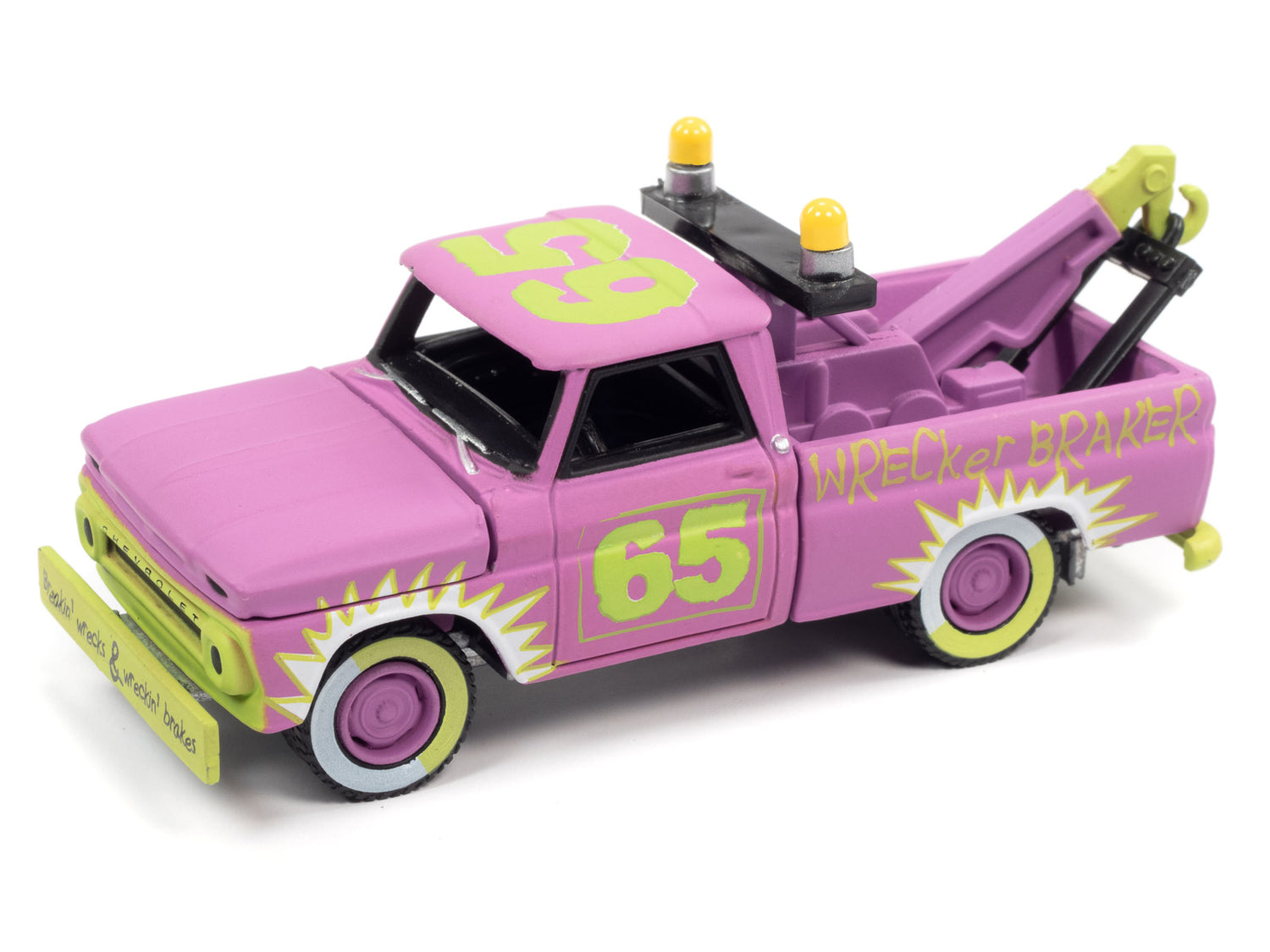 Johnny Lightning Street Freaks 1965 Chevy Truck Tow Truck (Demolition Derby) ( Flat Bright Purple) 1:64 Scale Diecast