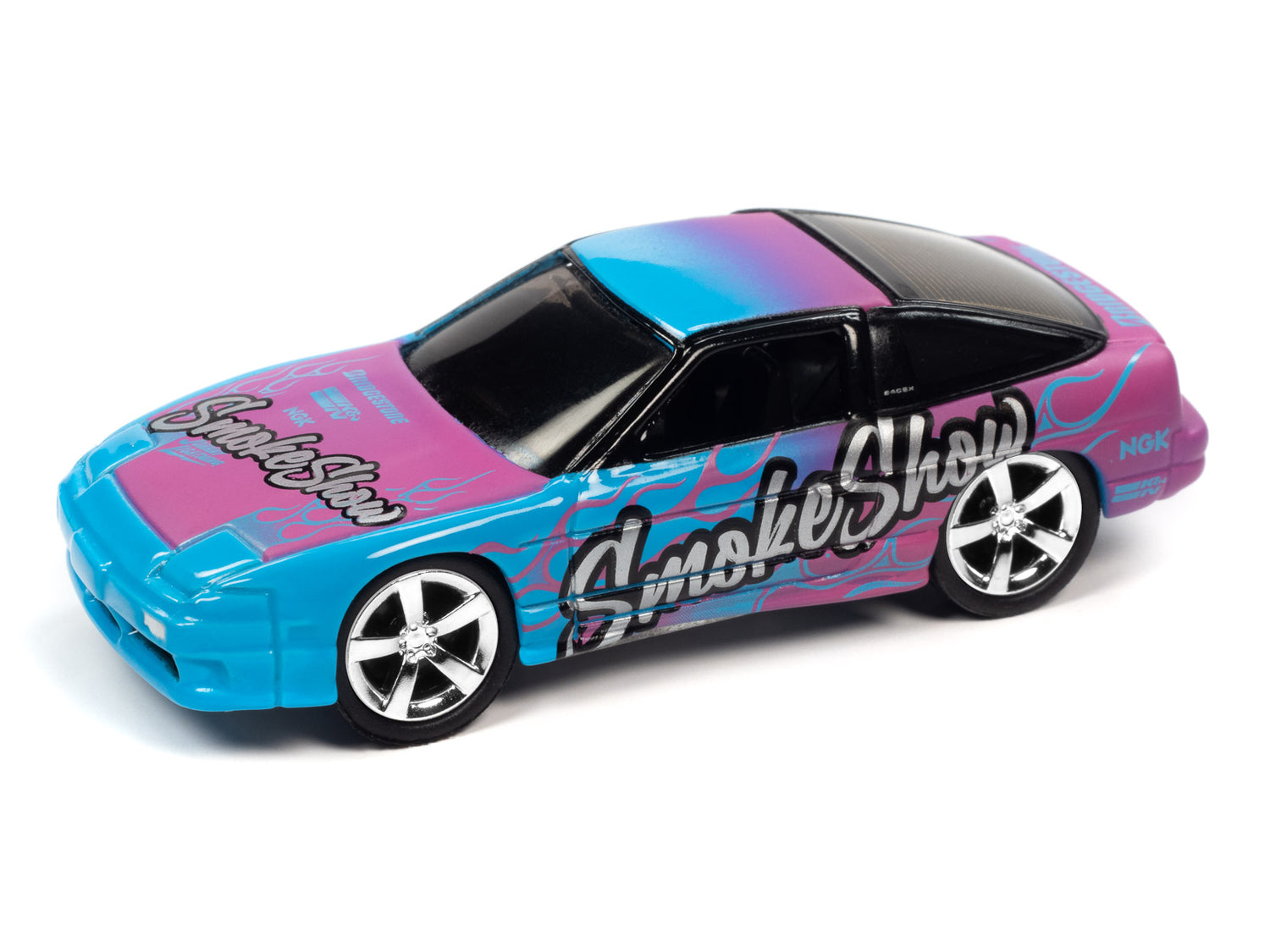 Johnny Lightning Street Freaks 1990 Nissan 240SX (Import Heat/Drift) (Cyan & Purple Smoke Show Graphics) 1:64 Scale Diecast