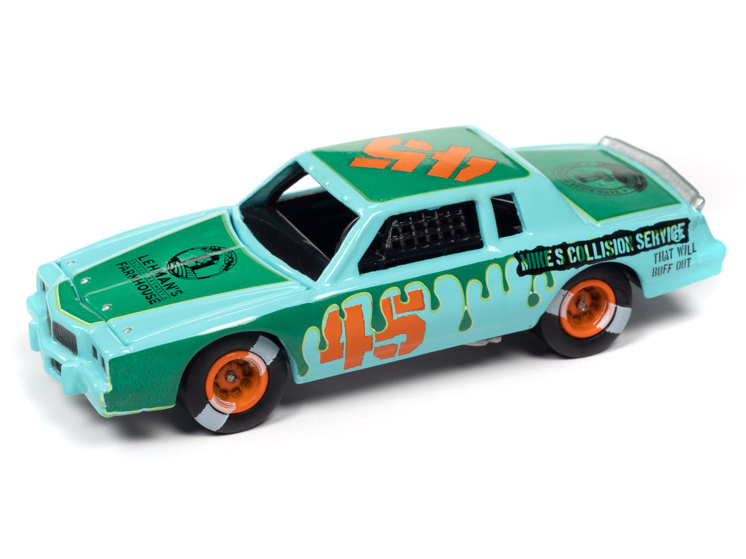 Johnny Lightning Street Freaks 1982 Pontiac Grand Prix Stock Car (Demolition Derby) ( Light Blue w/Green Graphics) 1:64 Scale Diecast