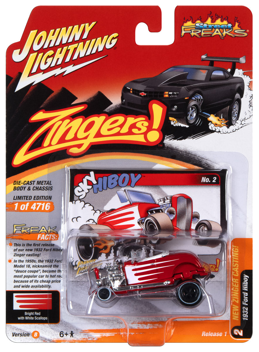 Johnny Lightning Street Freaks 1932 Ford Hiboy (Zingers) (Red w/White Scallops) 1:64 Scale Diecast