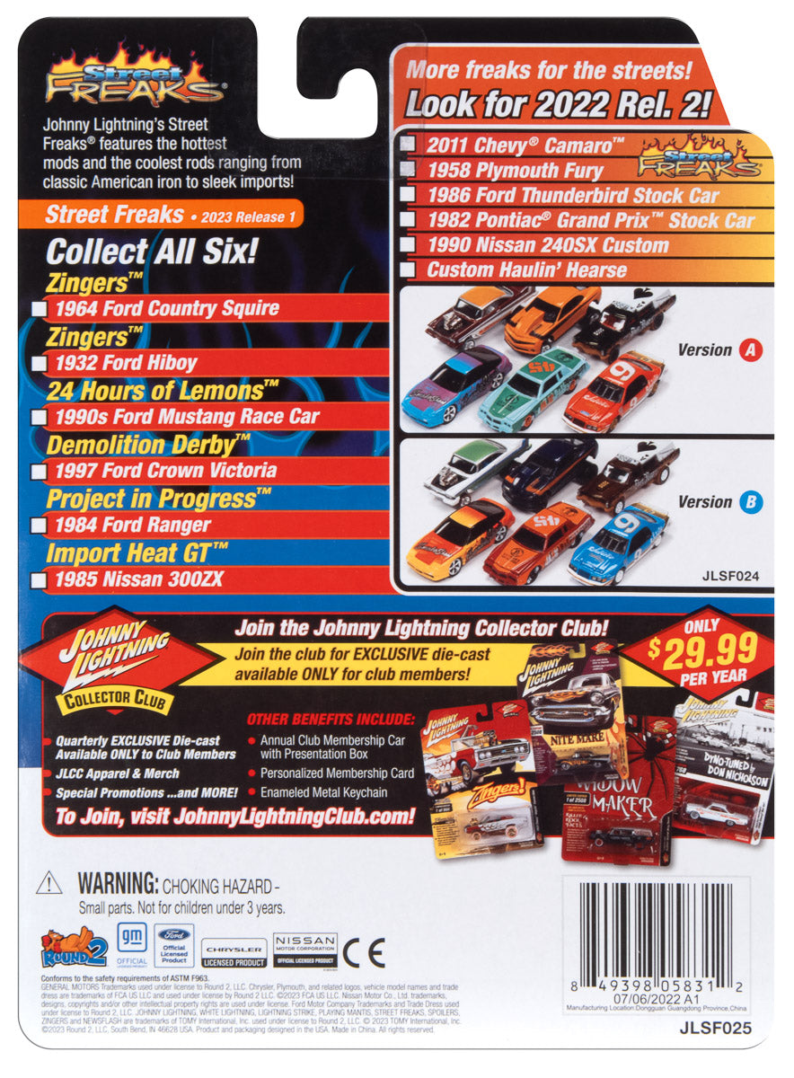 Johnny Lightning Street Freaks 1990s Ford Mustang Race Car (24hrs of LeMons) (Dark Silver/Army Green, Old Crows Graphics) 1:64 Scale Diecast