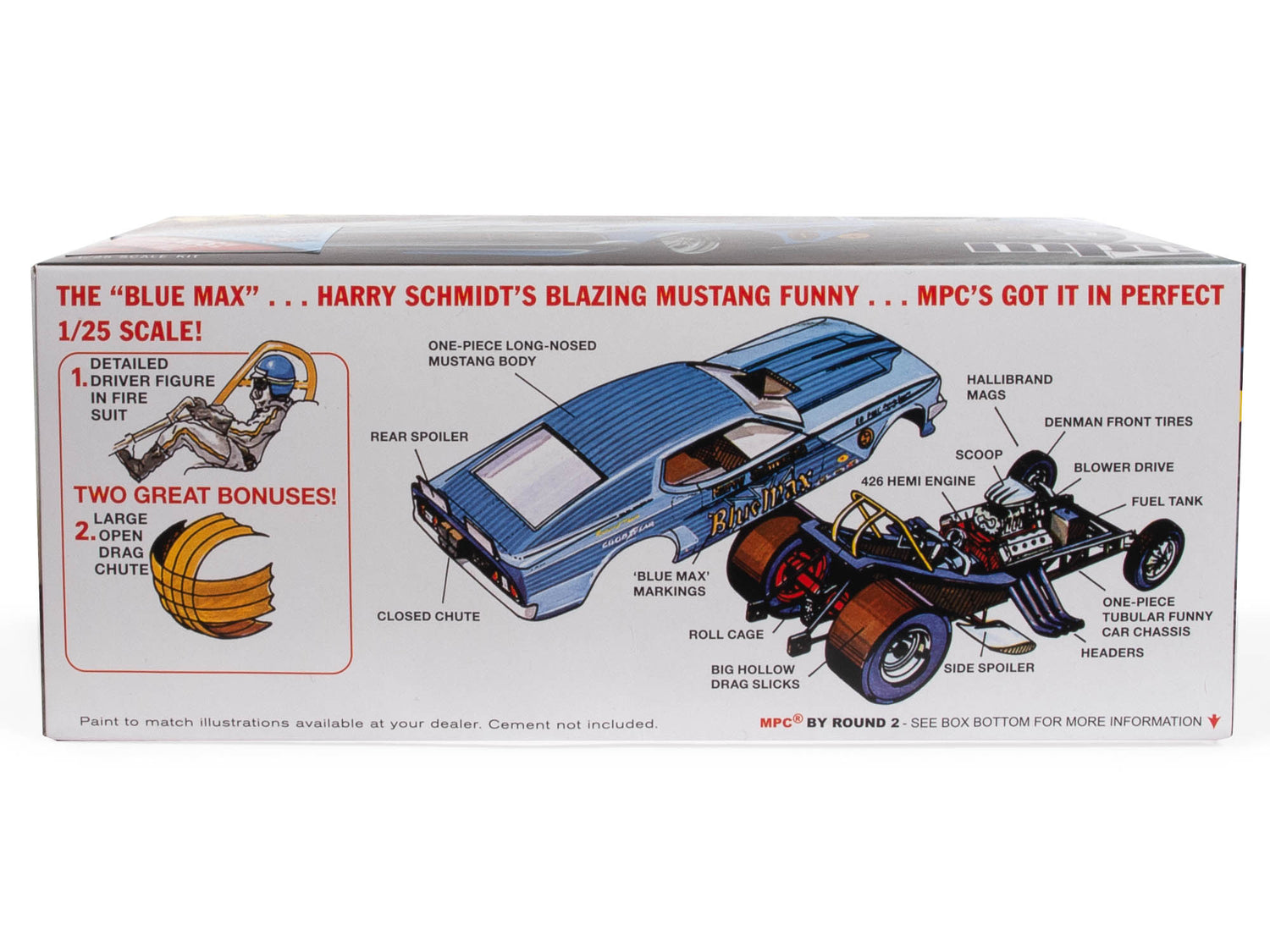 MPC Blue Max Long Nose Mustang Funny Car 1:25 Scale Model Kit - Auto World Store