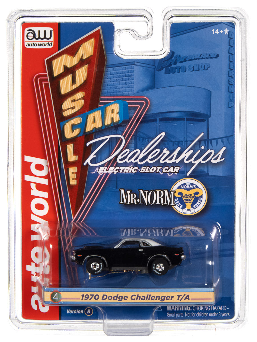 Auto World Thunderjet Mr. Norm's Grand Spaulding Dodge - 1970 Dodge Challenger T/A (Black) HO Scale Slot Car