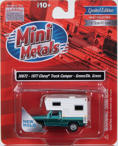 Classic Metal Works 1977 Chevy Fleetside Camper Pickup (Light Green Poly & Dark Green) 1:87 HO Scale