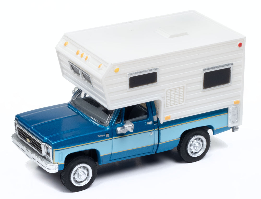 Classic Metal Works 1977 Chevy Fleetside Camper Pickup (Bright Blue Poly & Light Blue) 1:87 HO Scale