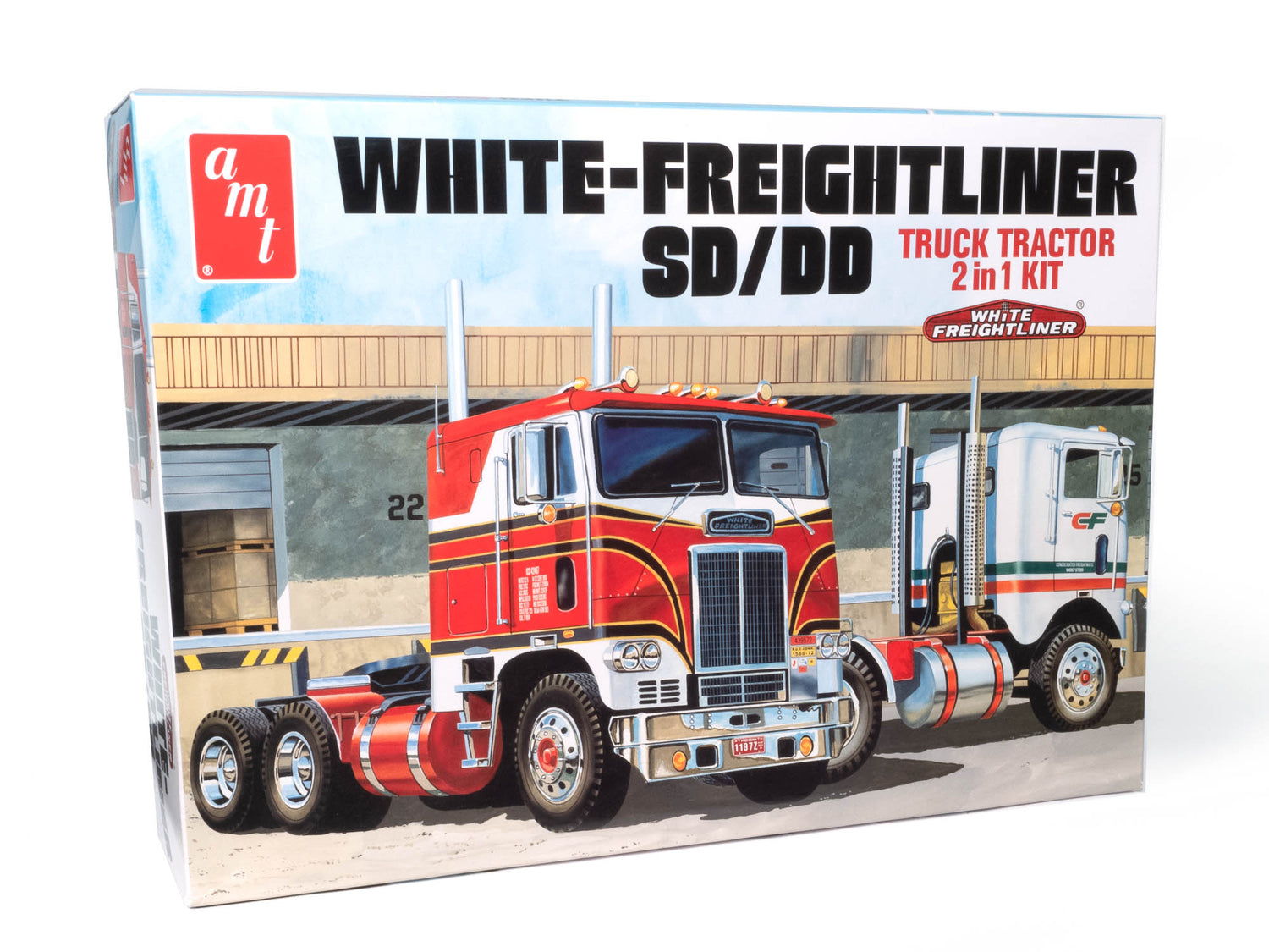 AMT White Freightliner 2-in-1 SD-DD Cabover Tractor (75th Anniversary) 1:25 Scale Model Kit