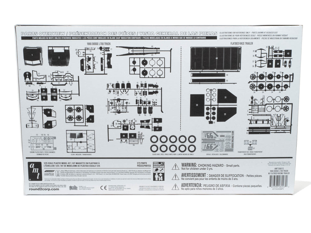 AMT 1966 Dodge L700 Truck w/Flatbed Racing Trailer 1:25 Scale Model Kit
