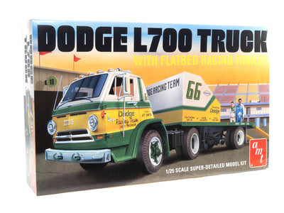 AMT 1966 Dodge L700 Truck w/Flatbed Racing Trailer 1:25 Scale Model Kit