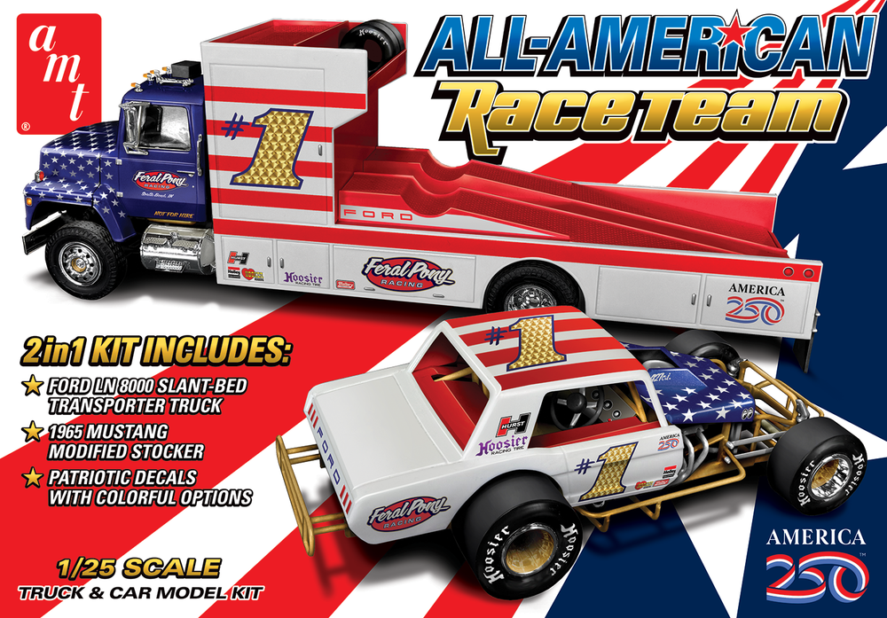 "PRE-ORDER" AMT All American Race Team Ford LN 8000 Transporter & 1965 Mustang Modified 1:25 Scale Model Kit (DUE NOVEMBER 2026)