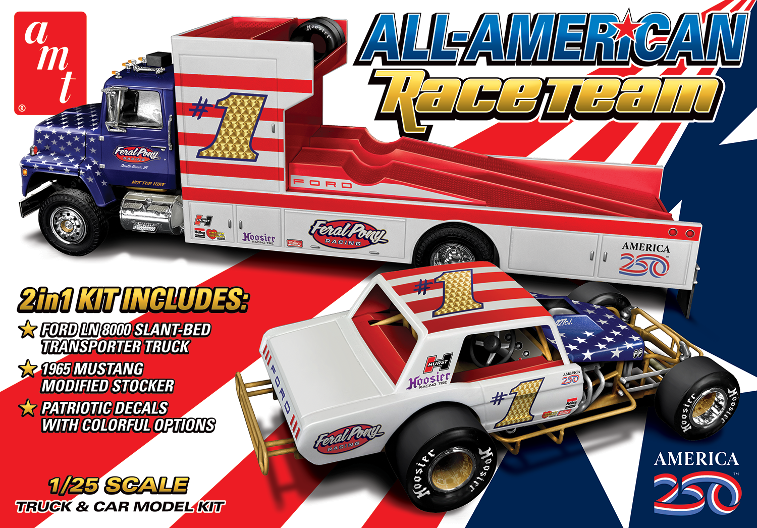"PRE-ORDER" AMT All American Race Team Ford LN 8000 Transporter & 1965 Mustang Modified 1:25 Scale Model Kit (DUE NOVEMBER 2026)
