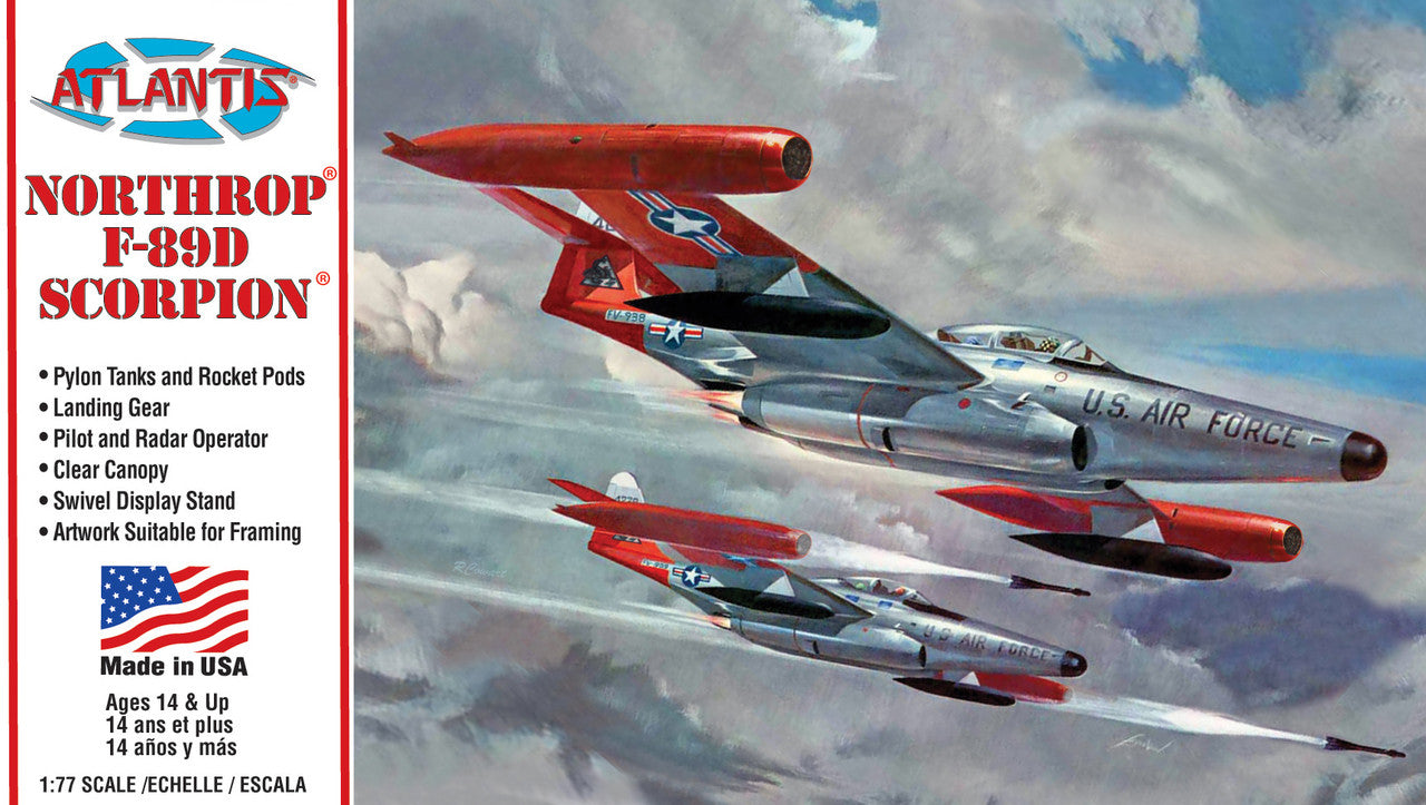 Atlantis Northrop F-89D Scorpion United States Air Force (USAF) with Swivel Stand 1:77 Scale Model Kit