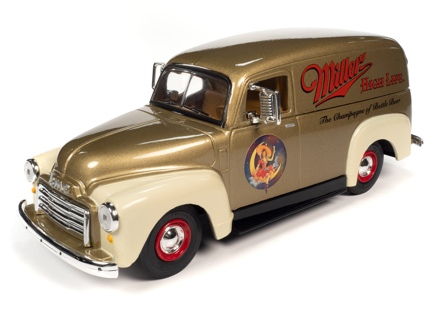 Auto World 1951 GMC Delivery Truck Miller High Life w/Resin Miller Girl Figure 1:25 Scale Diecast