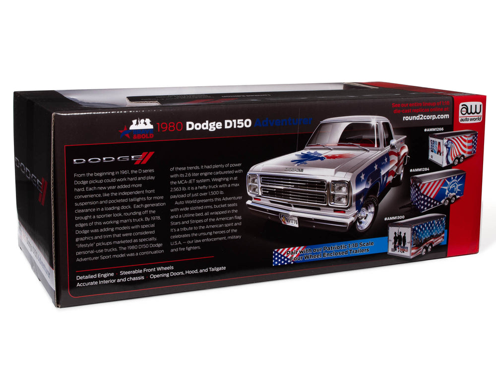 Auto World 1980 Dodge Stepside Patriotic Pickup 1:18 Scale Diecast
