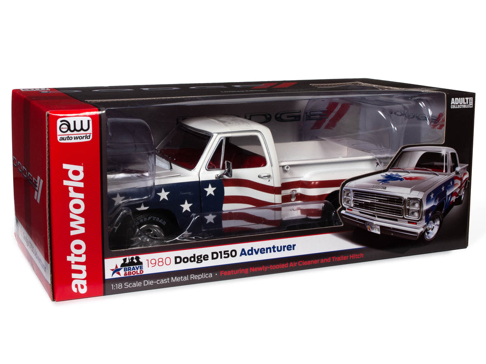 Auto World 1980 Dodge Stepside Patriotic Pickup 1:18 Scale Diecast