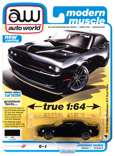Auto World 2019 Dodge Challenger R/T Scat Pack (Pitch Black) 1:64 Diecast
