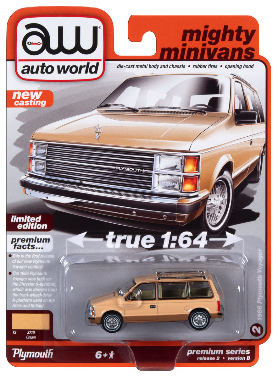 Auto World 1985 Plymouth Voyager (Cream with Tan Lower Sides) 1:64 Diecast