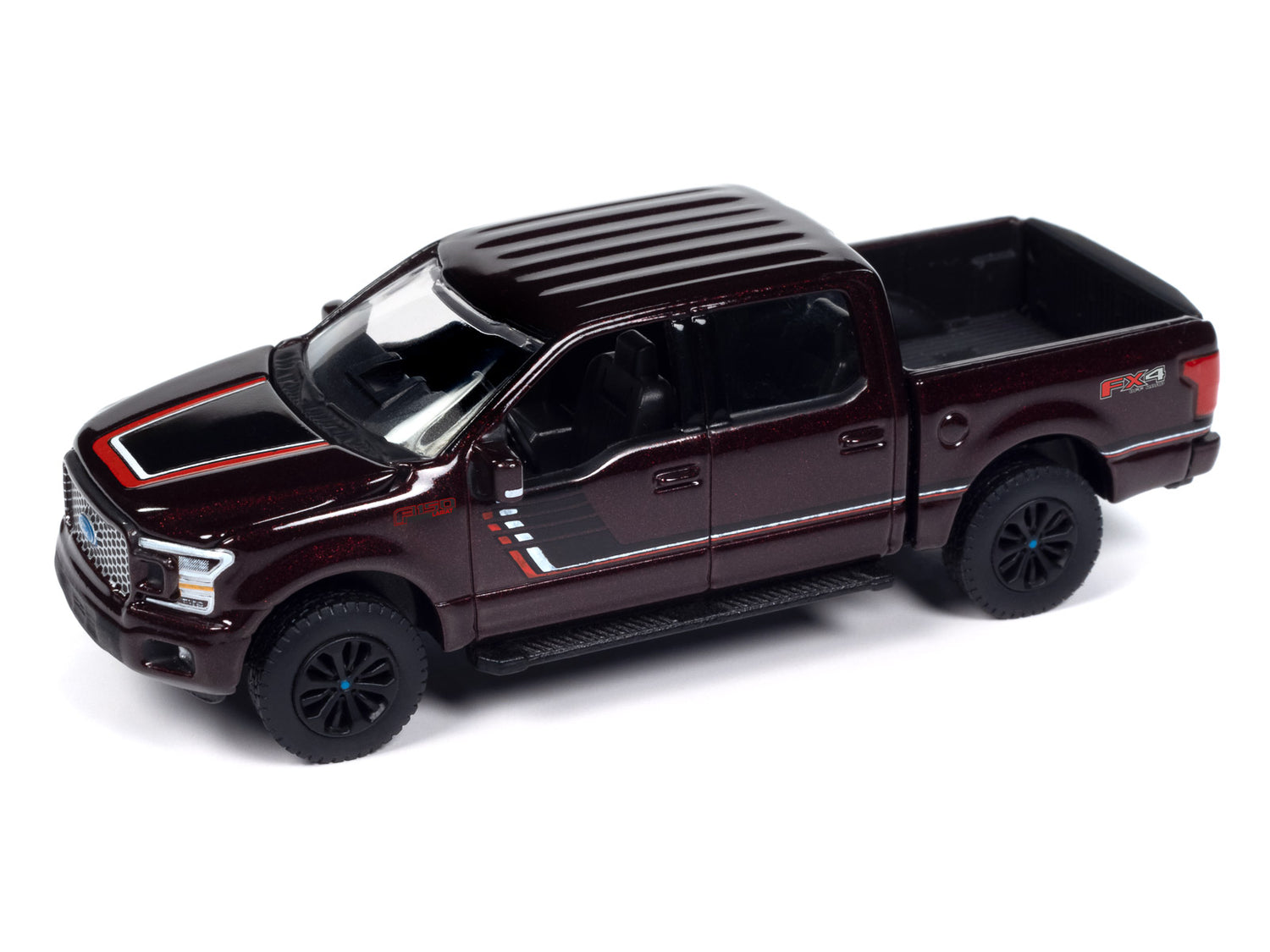 Auto World 2020 Ford F-150 Truck (New Front Core & Wheels) (Magma Red Metallic w/Hood & Side Stripes) 1:64 Diecast