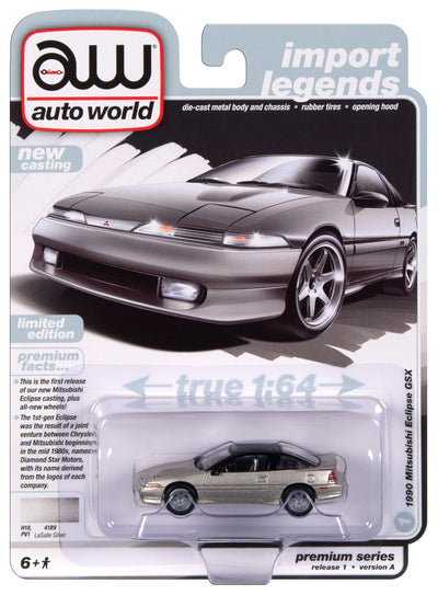 "PRE-ORDER" Auto World 1990 Mitsubishi Eclipse GSX NEW TOOLING (LaSalle Silver Body Color w/Gloss Black Roof) 1:64 Diecast (DUE APRIL 2024)