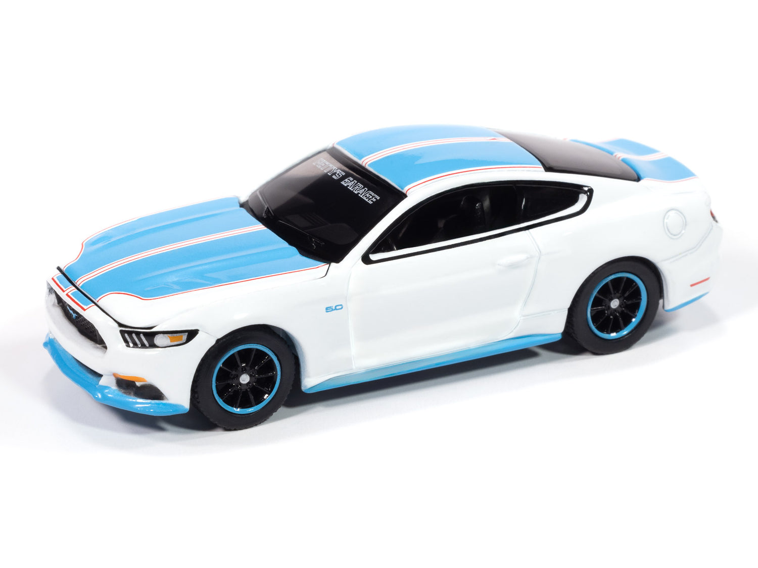 Auto World Petty's Garage 2016 Ford Mustang GT King Premier Edition (White Body w/Petty Blue Ground Effects) 1:64 Diecast