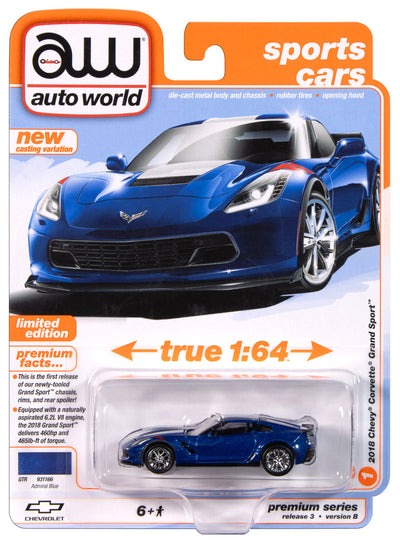 Auto World 2018 Chevy Corvette Grand Sport (Admiral Blue) 1:64 Diecast