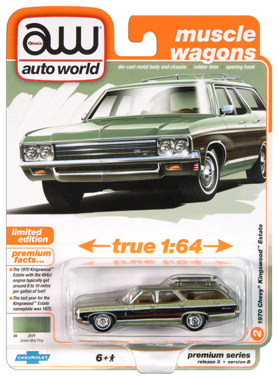 Auto World 1970 Chevy Kingswood Estate (Green Mist Poly w/Woodgrain Side Panels) 1:64 Diecast