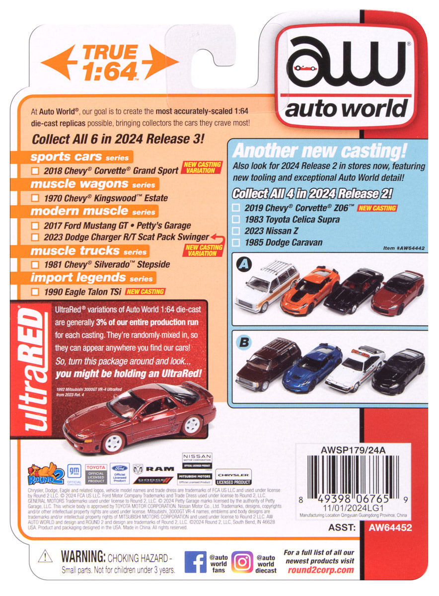 Auto World 1990 Eagle Talon TSi (Flash Red Body Color w/Gloss Black Upper Roof & Trunk) 1:64 Diecast