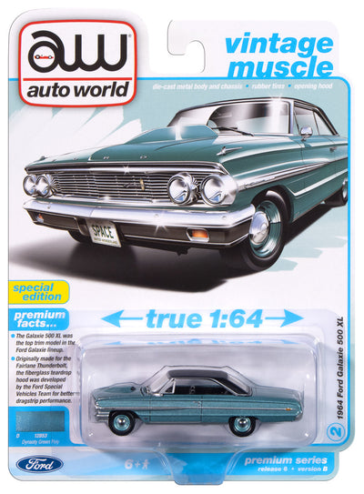 Auto World 1964 Ford Galaxie 500XL (Dynasty Green w/Black Roof) 1:64 Diecast