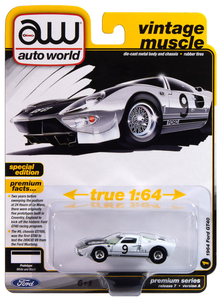 Auto World 1964 Ford GT40 (Gloss White w/Black Upper Front) 1:64
