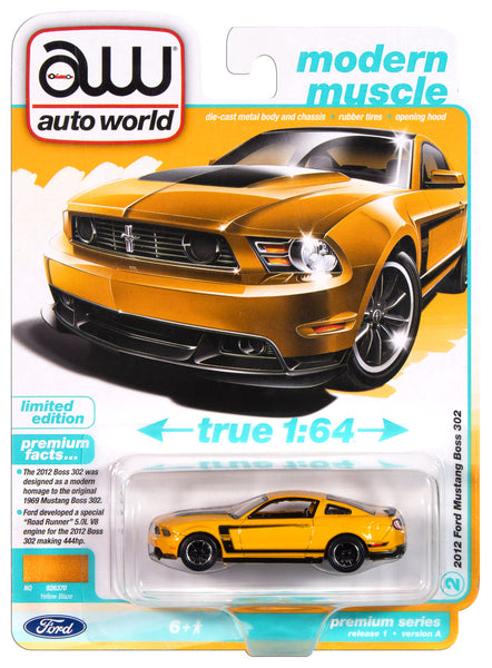 Auto World 2012 Ford Mustang Boss 302 (Yellow Blaze w/Black