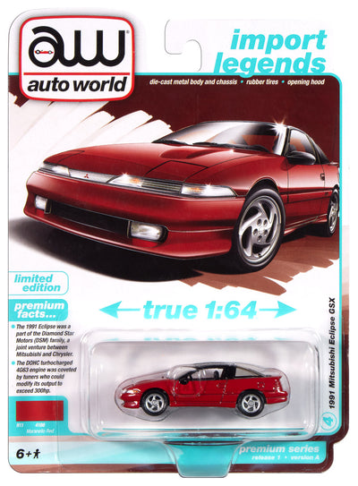 "PRE-ORDER" Auto World 1991 Mitsubishi Eclipse GSX (Maranello Red) 1:64 Diecast (DUE MAY 2025)