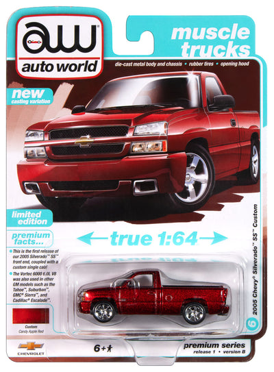 "PRE-ORDER" Auto World 2005 Chevy Silverado SS Custom (Single Cab) (Candy Apple Red Metallic) 1:64 Diecast (DUE MAY 2025)