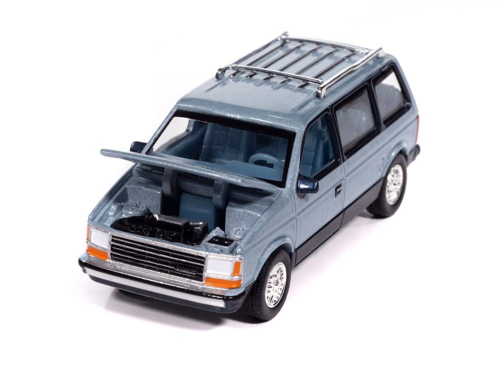 "PRE-ORDER" Auto World 1987 Plymouth Voyager (Ice Blue Poly 2-tone w/ Twilight Blue Poly) 1:64 Diecast (DUE OCTOBER 2025)