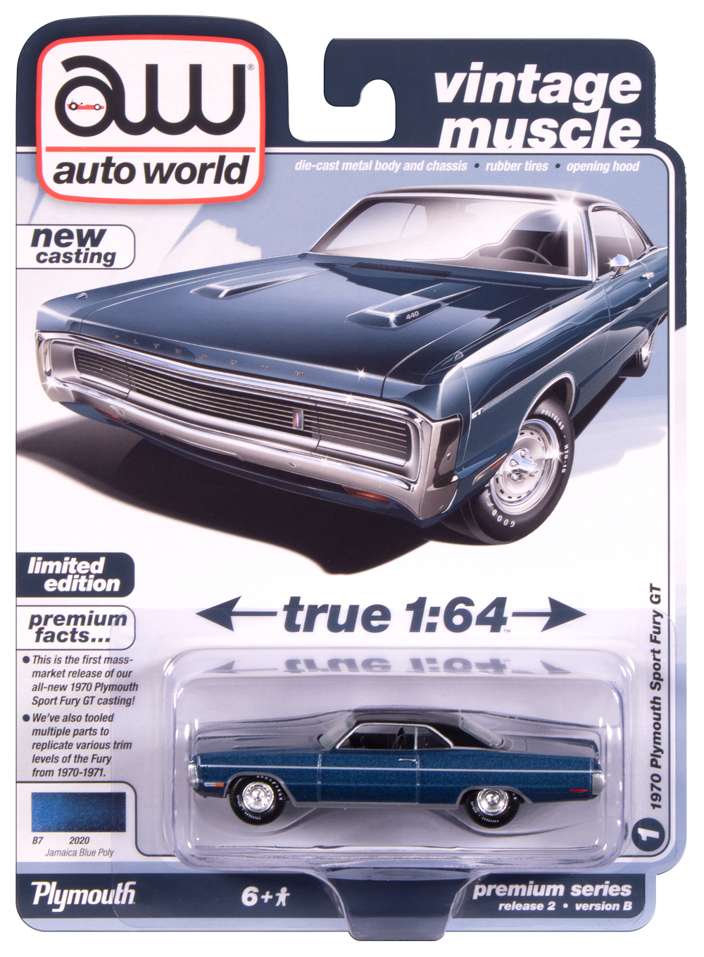 "PRE-ORDER" Auto World 1970 Plymouth Sport Fury (Jamaica Blue Poly) 1:64 Diecast (DUE OCTOBER 2025)