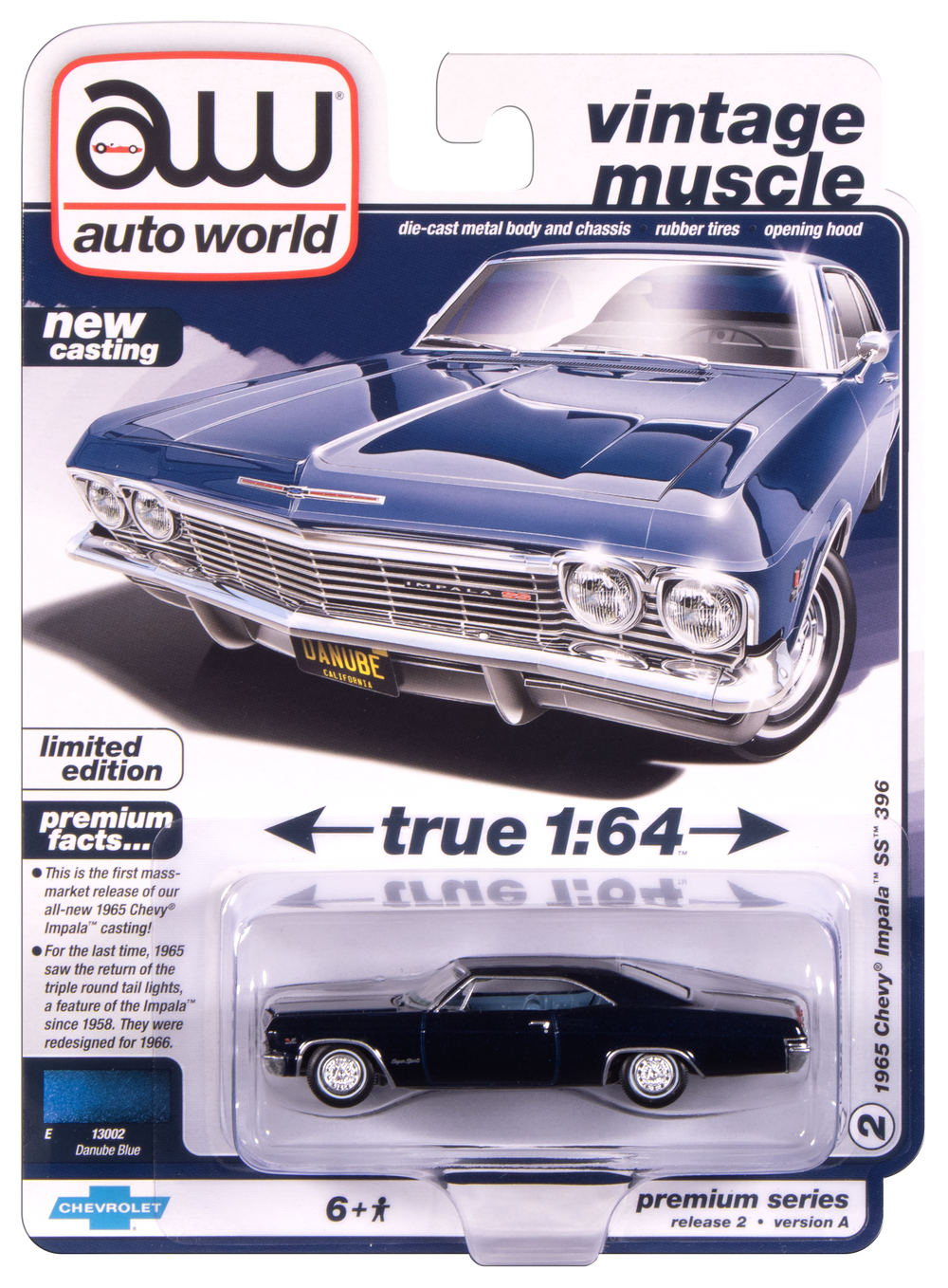 "PRE-ORDER" Auto World 1965 Chevrolet Impala (Danube Blue) 1:64 Diecast (DUE OCTOBER 2025)
