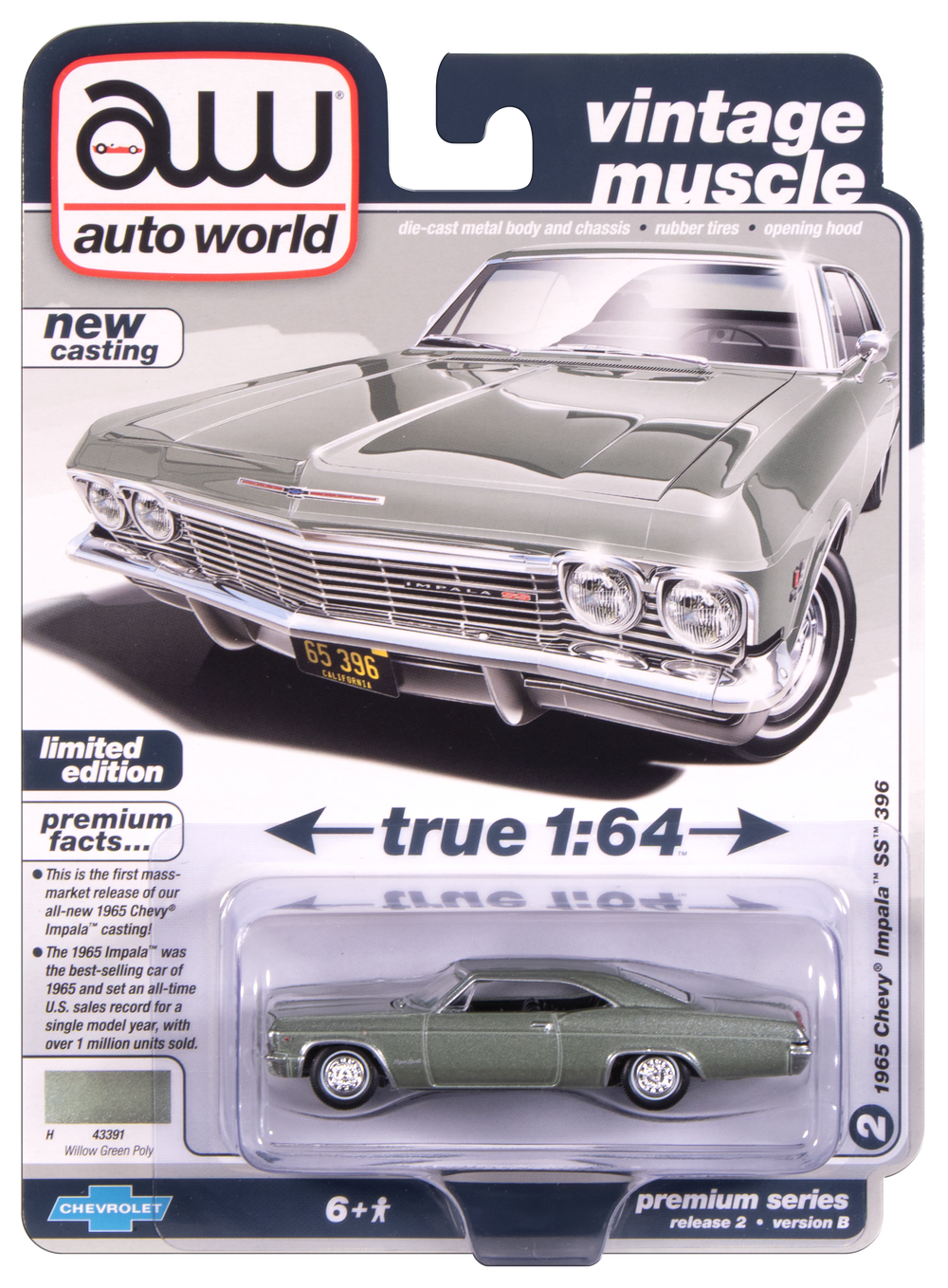 "PRE-ORDER" Auto World 1965 Chevrolet Impala (Willow Green) 1:64 Diecast (DUE OCTOBER 2025)